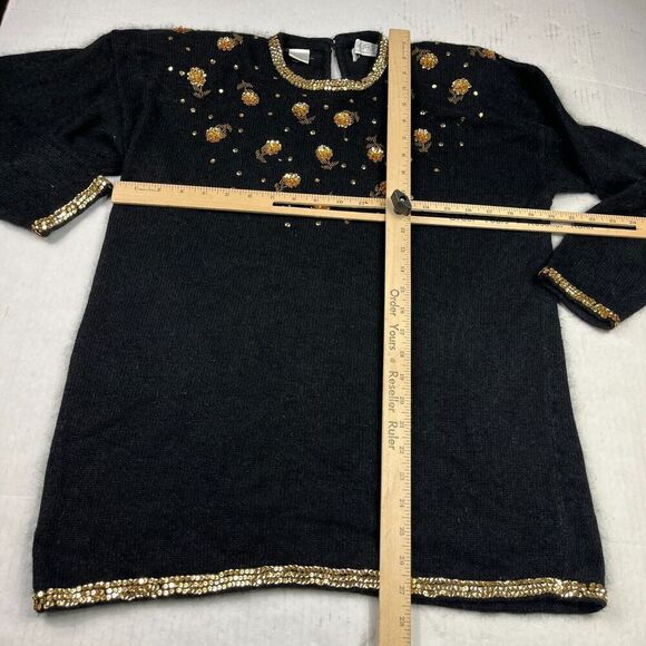 Lord & Taylor Womens Silk Blend Sweater Black Vintage Retro Knit Pullover MEDIUM - Picture 6 of 11